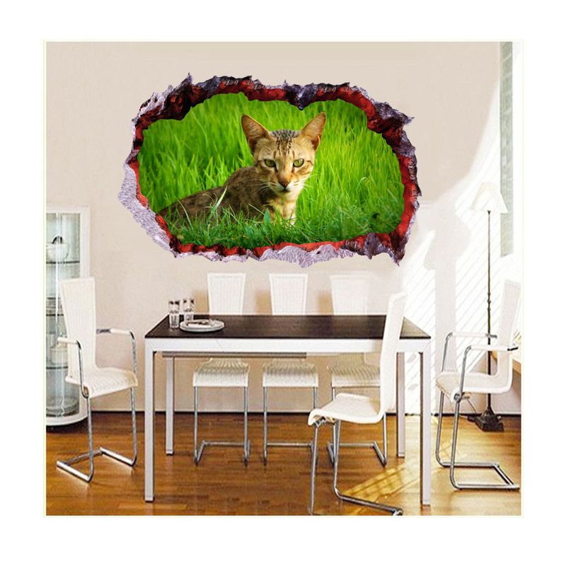 Casa si Gradina - Decoratiuni - Stickere decorative - Sticker decorativ, Gaura in perete 3D, Pisica, 85 cm, 408STK - Infinity.ro