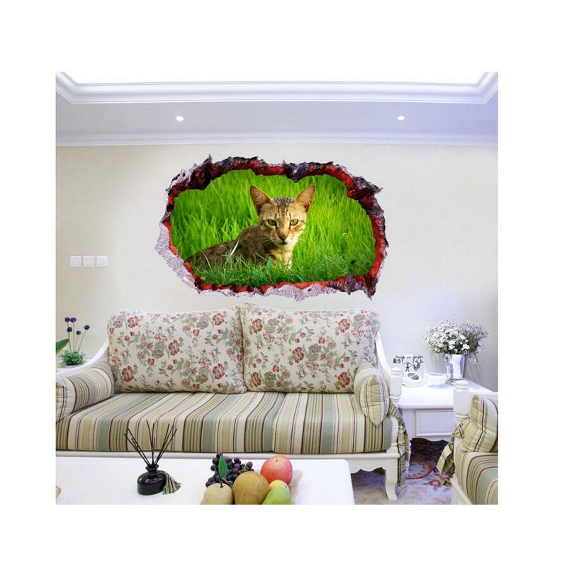 Casa si Gradina - Decoratiuni - Stickere decorative - Sticker decorativ, Gaura in perete 3D, Pisica, 85 cm, 408STK - Infinity.ro