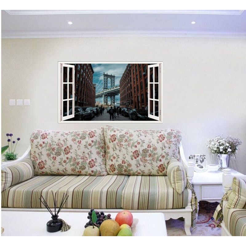 Casa si Gradina - Decoratiuni - Stickere decorative - Sticker decorativ, Fereastra 3D, Manhattan Bridge, 85 cm, 571STK - Infinity.ro