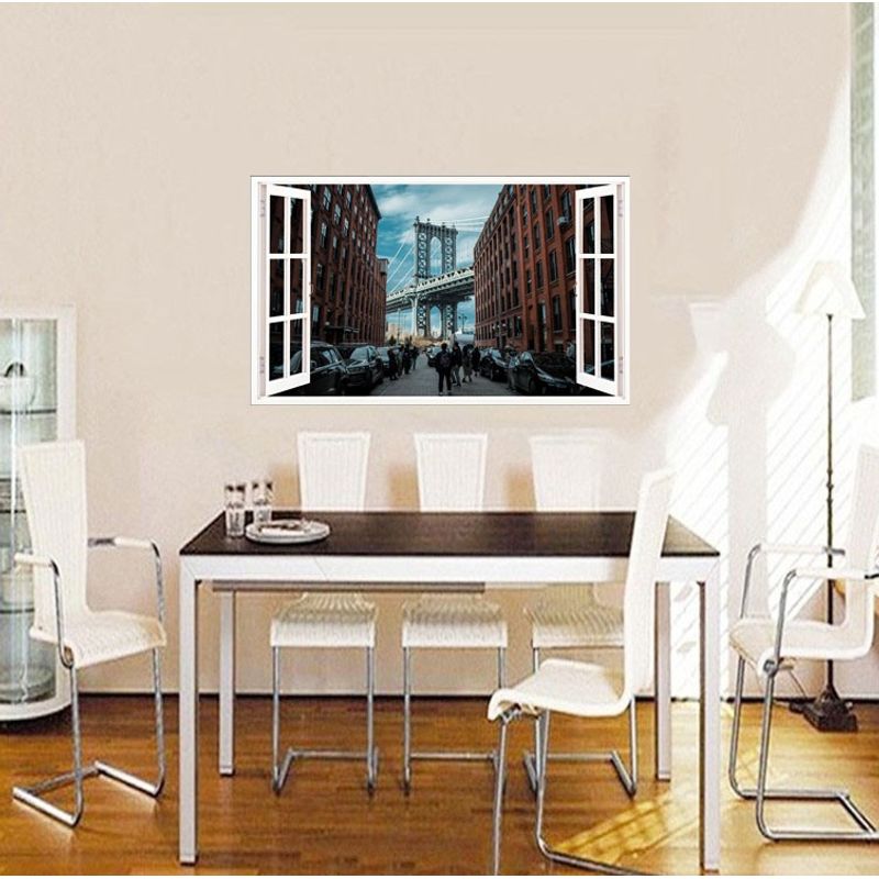Casa si Gradina - Decoratiuni - Stickere decorative - Sticker decorativ, Fereastra 3D, Manhattan Bridge, 85 cm, 571STK - Infinity.ro