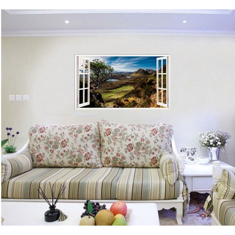 Casa si Gradina - Decoratiuni - Stickere decorative - Sticker decorativ, Fereastra 3D, Peisaj de munte, 85 cm, 578STK - Infinity.ro