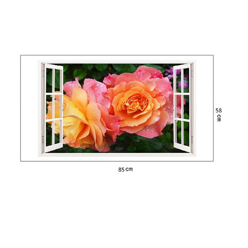 Casa si Gradina - Decoratiuni - Stickere decorative - Sticker decorativ, Fereastra 3D, Trandafiri, 85 cm, 338STK - Infinity.ro