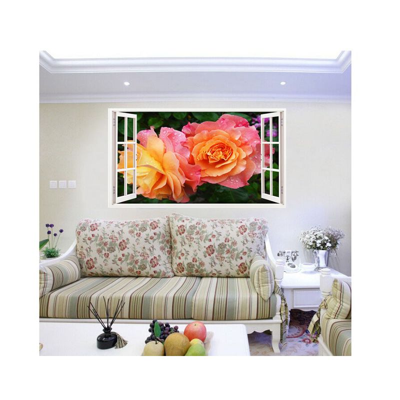 Casa si Gradina - Decoratiuni - Stickere decorative - Sticker decorativ, Fereastra 3D, Trandafiri, 85 cm, 338STK - Infinity.ro