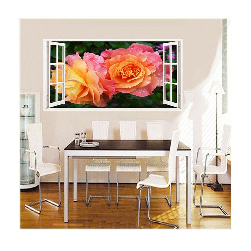 Casa si Gradina - Decoratiuni - Stickere decorative - Sticker decorativ, Fereastra 3D, Trandafiri, 85 cm, 338STK - Infinity.ro