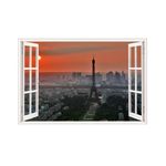 Casa si Gradina - Decoratiuni - Stickere decorative - Sticker decorativ, Fereastra 3D, Turnul eiffel, 85 cm, 565STK - Infinity.ro