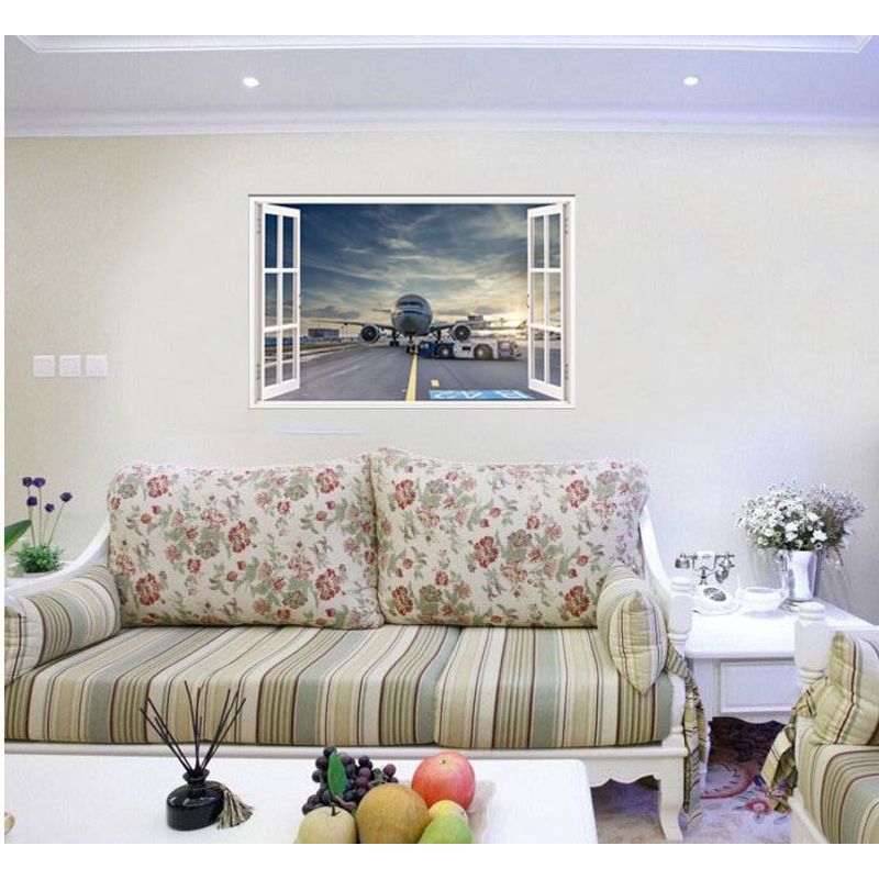 Casa si Gradina - Decoratiuni - Stickere decorative - Sticker decorativ, Fereastra 3D, Avion, 85 cm, 646STK - Infinity.ro