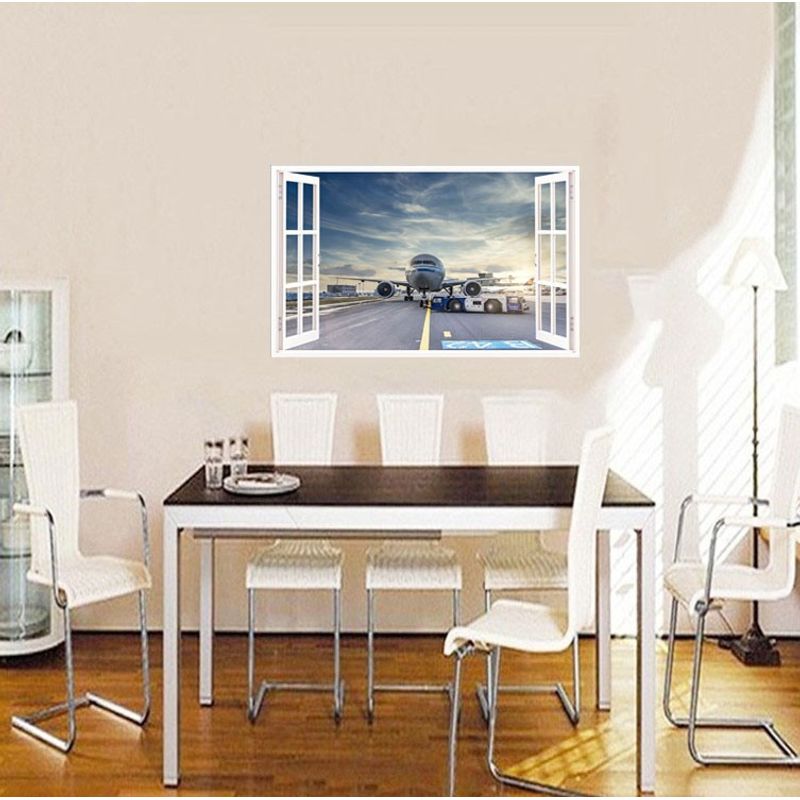 Casa si Gradina - Decoratiuni - Stickere decorative - Sticker decorativ, Fereastra 3D, Avion, 85 cm, 646STK - Infinity.ro