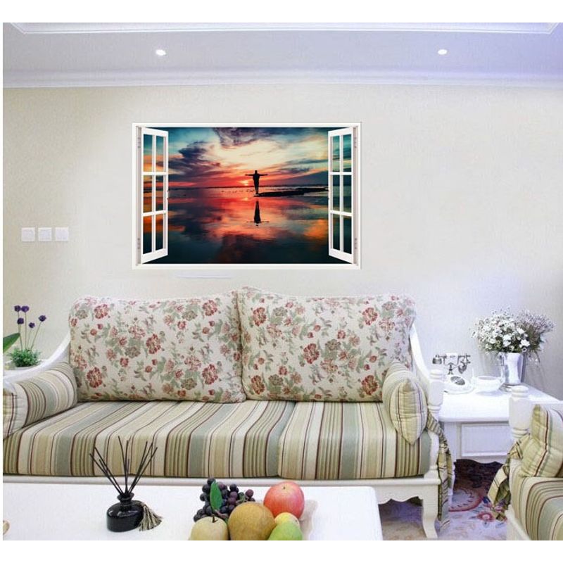Casa si Gradina - Decoratiuni - Stickere decorative - Sticker decorativ, Fereastra 3D, Ocean, Apus, 85 cm, 586STK - Infinity.ro