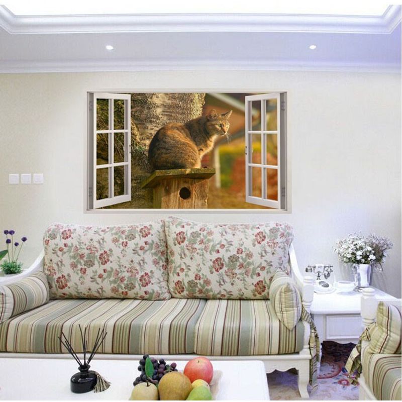 Casa si Gradina - Decoratiuni - Stickere decorative - Sticker decorativ, Fereastra 3D, Pisica, 85 cm, 502STK - Infinity.ro