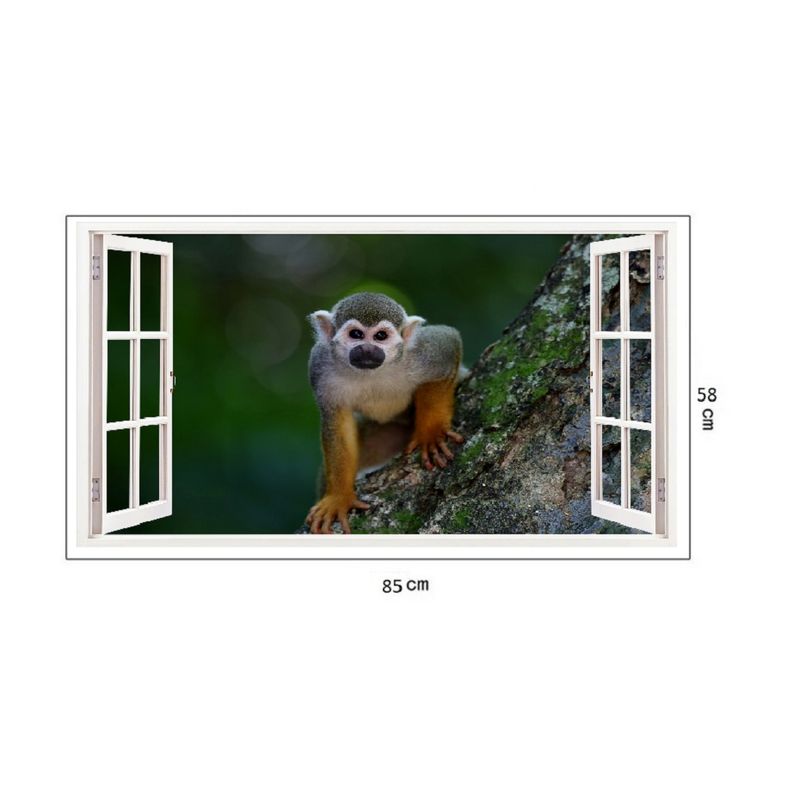 Casa si Gradina - Decoratiuni - Stickere decorative - Sticker decorativ, Fereastra 3D, Maimuta, 85 cm, 226STK - Infinity.ro