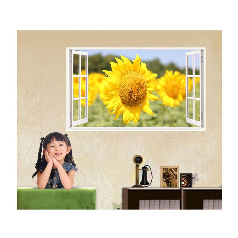 Casa si Gradina - Decoratiuni - Stickere decorative - Sticker decorativ, Fereastra 3D, floarea soarelui, 85 cm, 336STK - Infinity.ro