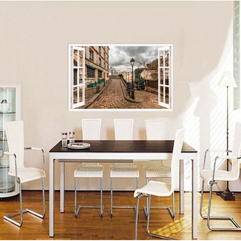 Casa si Gradina - Decoratiuni - Stickere decorative - Sticker decorativ, Fereastra 3D, Oras, 85 cm, 564STK - Infinity.ro