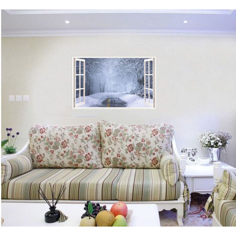 Casa si Gradina - Decoratiuni - Stickere decorative - Sticker decorativ, Fereastra 3D, Iarna, 85 cm, 698STK - Infinity.ro