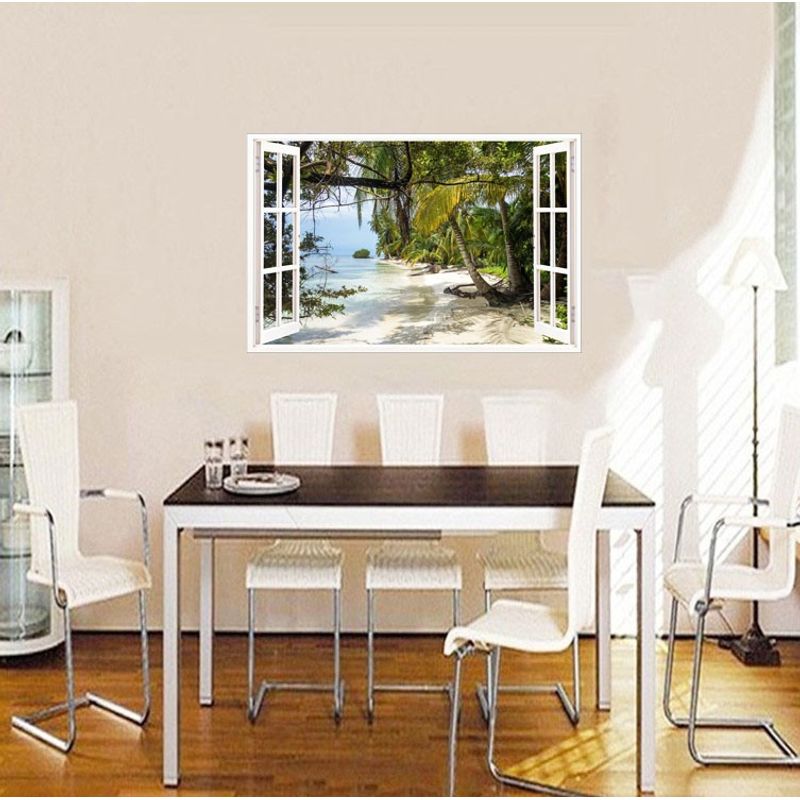 Casa si Gradina - Decoratiuni - Stickere decorative - Sticker decorativ, Fereastra 3D, Plaja, Caraibe, 85 cm, 588STK - Infinity.ro