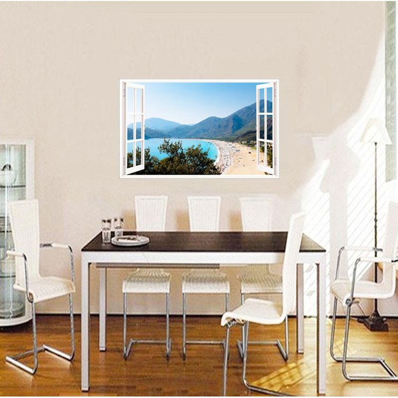 Casa si Gradina - Decoratiuni - Stickere decorative - Sticker decorativ, Fereastra 3D, Plaja, 85 cm, 576STK - Infinity.ro