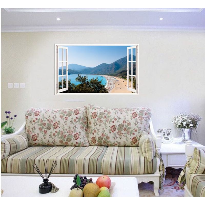 Casa si Gradina - Decoratiuni - Stickere decorative - Sticker decorativ, Fereastra 3D, Plaja, 85 cm, 576STK - Infinity.ro