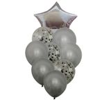 Casa si Gradina - Decoratiuni - Decoratiuni petrecere - Baloane - Buchet 9 baloane din latex cu confetti Magic Star Silver - Infinity.ro