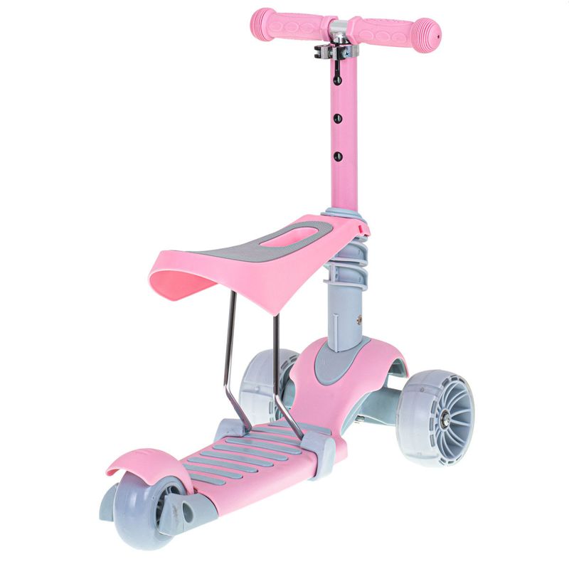 Jucarii, Copii si Bebe - Jucarii si jocuri - Jucarii de exterior - Triciclete - Tricicleta + Trotineta + Skateboard (3in1) roti iluminate LED - ROZ - Infinity.ro