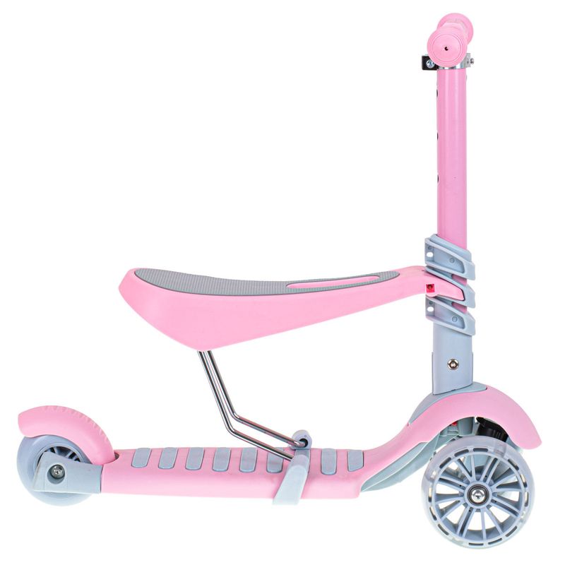 Jucarii, Copii si Bebe - Jucarii si jocuri - Jucarii de exterior - Triciclete - Tricicleta + Trotineta + Skateboard (3in1) roti iluminate LED - ROZ - Infinity.ro