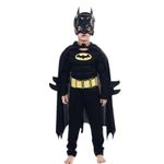 Jucarii, Copii si Bebe - Jucarii si jocuri - Jucarii de rol - Masti si costume copii - Set costum clasic Batman cu muschi si masca plastic pentru baieti, negru 110-128 cm 5-7ani - Infinity.ro