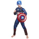 Jucarii, Copii si Bebe - Jucarii si jocuri - Jucarii de rol - Masti si costume copii - Set costum clasic cu muschi Captain America si scut cu sunete si lumini pentru baiat 7-9 ani 130 - 140 cm - Infinity.ro