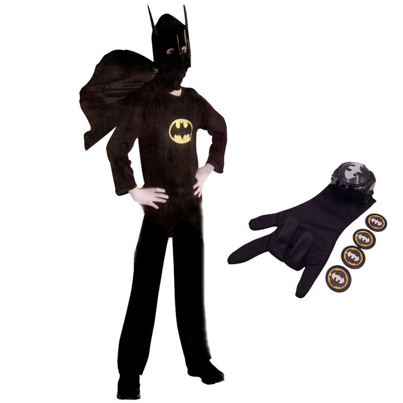 Jucarii, Copii si Bebe - Jucarii si jocuri - Jucarii de rol - Masti si costume copii - Costum Batman Clasic cu manusa lansator pentru baieti 7-9 ani 120 - 130 cm - Infinity.ro