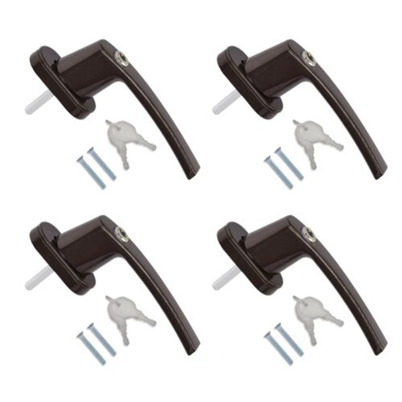 Casa si Gradina - Mobilier - Feronerie si accesorii mobila - Set 4 Manere pentru fereastra cu blocare, Kwmobile, Maro, Aluminiu, 41890 - Infinity.ro
