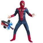 Jucarii, Copii si Bebe - Jucarii si jocuri - Jucarii de rol - Masti si costume copii - Set costum Spiderman cu muschi si lansator ventuze pentru baieti 110-120 cm 5-7 ani - Infinity.ro
