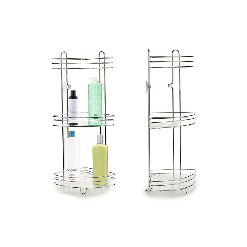 Casa si Gradina - Mobilier - Mobilier baie - Etajere baie - Etajera de colt pentru dus, trei  rafturi, montaj ventuze, Metal cromat si plastic, argintiu - Infinity.ro