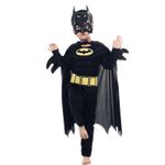 Jucarii, Copii si Bebe - Jucarii si jocuri - Jucarii de rol - Masti si costume copii - Set costum clasic Batman cu muschi si masca plastic pentru baieti, negru 128 - 140 cm 7-9 ani - Infinity.ro
