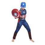 Jucarii, Copii si Bebe - Jucarii si jocuri - Jucarii de rol - Masti si costume copii - Set costum clasic cu muschi Captain America si scut pentru baiat 3-5 ani 95-110 CM - Infinity.ro