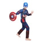Jucarii, Copii si Bebe - Jucarii si jocuri - Jucarii de rol - Masti si costume copii - Set costum clasic cu muschi Captain America si scut pentru baiat 3-5 ani 95-110 CM - Infinity.ro