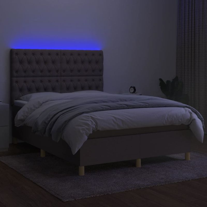 Casa si Gradina - Mobilier - Paturi si accesorii - Paturi - Pat cu arcuri, saltea si LED, gri taupe, 140x200 cm, textil - Infinity.ro