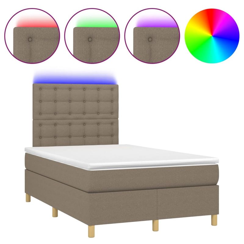 Casa si Gradina - Mobilier - Paturi si accesorii - Paturi - Pat cu arcuri, saltea si LED, gri taupe, 120x200 cm, textil - Infinity.ro