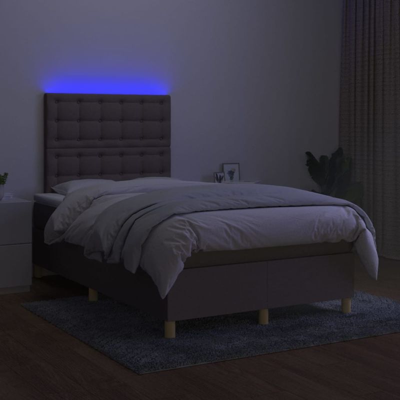 Casa si Gradina - Mobilier - Paturi si accesorii - Paturi - Pat cu arcuri, saltea si LED, gri taupe, 120x200 cm, textil - Infinity.ro