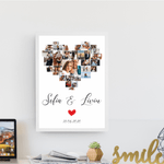 Casa si Gradina - Decoratiuni - Tablouri - Tablou personalizat, Inimioara, cu 30 poze, Nume, Data, din lemn natural, cadou pentru ziua indragostitilor, Priti Global, Alb, A3, 30 x 42 cm - Infinity.ro