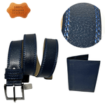 Market/Cadouri/Pachete si cosuri cadou - Set cadou barbati 100% piele, Portofel si Curea de pantaloni, culoare bleomarin cu striatii, F-2106-4 - Infinity.ro