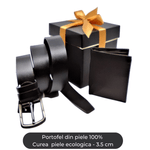 Market - Cadouri - Pachete si cosuri cadou - Set cadou Portofel piele si Curea piele ecologica de barbati neagra,PB-LY1113, latime curea 3.5cm - Infinity.ro