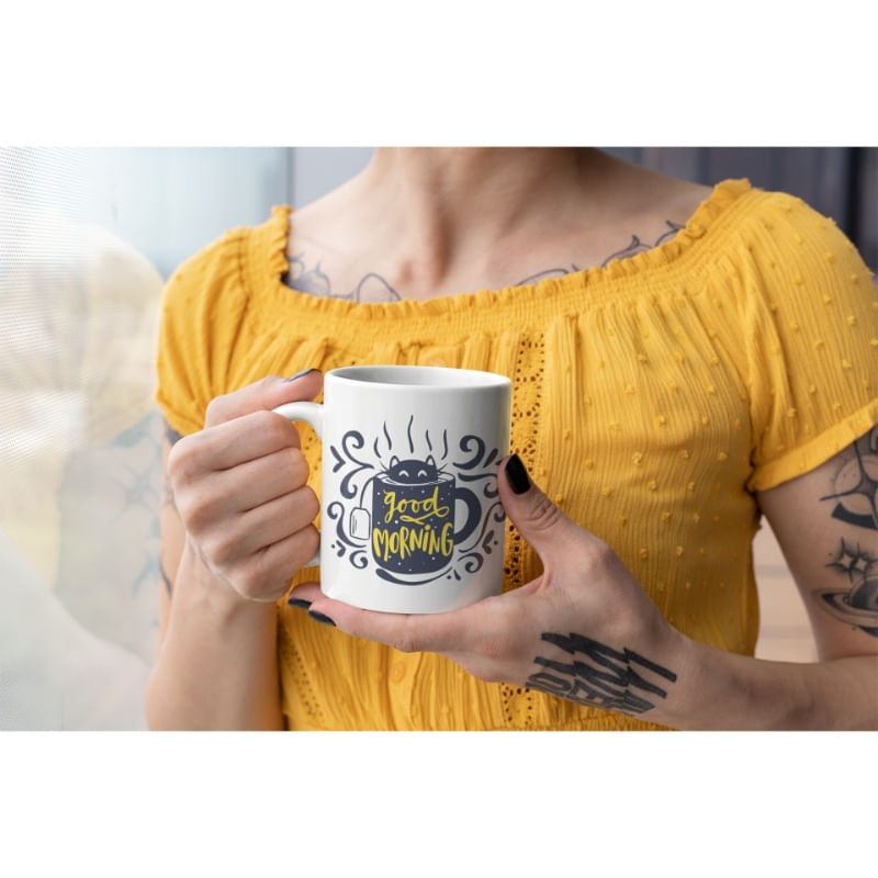 Casa si Gradina - Bucatarie si vesela - Cani si pahare - Cani si cesti - Cana cafea si ceai cu pisica simpatica si text "Buna dimineata", Priti Global, pentru iubitorii de pisici, 300 ml - Infinity.ro