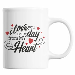 Cana cadou Valentine's Day, Priti Global, imprimata cu mesajul de dragoste "Te iubesc din inima in fiecare zi", 300 ml