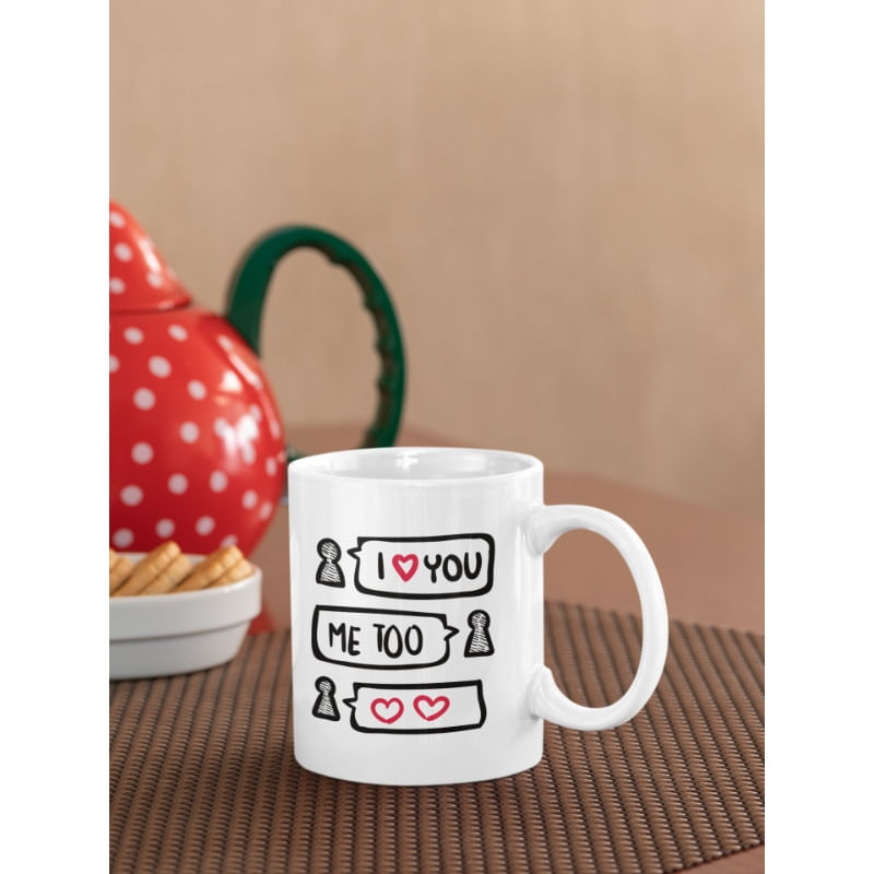 Casa si Gradina - Bucatarie si vesela - Cani si pahare - Cani si cesti - Cana cadou de ziua indragostitilor, pentru el si ea,18 Februarie, Priti Global, cu mesaj dragastos I LOVE YOU; ME TOO, 300 ml - Infinity.ro