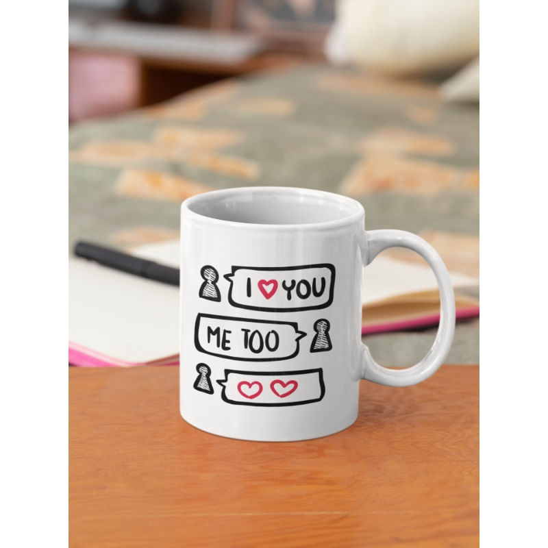 Casa si Gradina - Bucatarie si vesela - Cani si pahare - Cani si cesti - Cana cadou de ziua indragostitilor, pentru el si ea,18 Februarie, Priti Global, cu mesaj dragastos I LOVE YOU; ME TOO, 300 ml - Infinity.ro