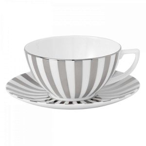 Ceasca si farfurie ceai, portelan Wedgwood, Jasper Conran Platinum Stripe,210ml