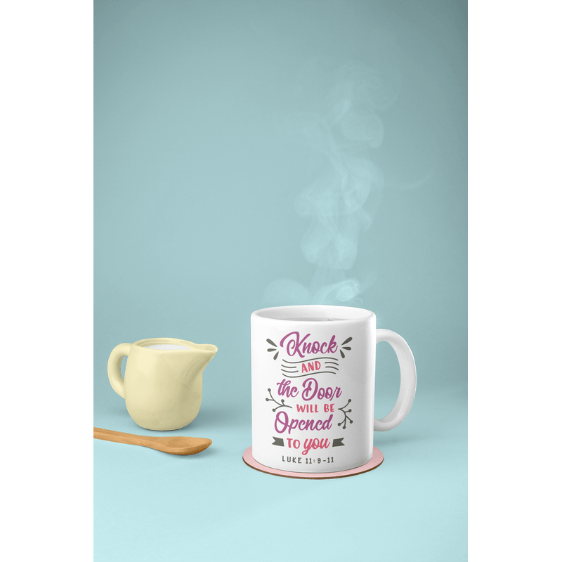 Casa si Gradina/Bucatarie si vesela/Cani si pahare/Cani si cesti - Cana cafea cadou, Priti Global, "Bate si usa se va deschide pentru tine", Luca 11:9-11, 300 ml - Infinity.ro