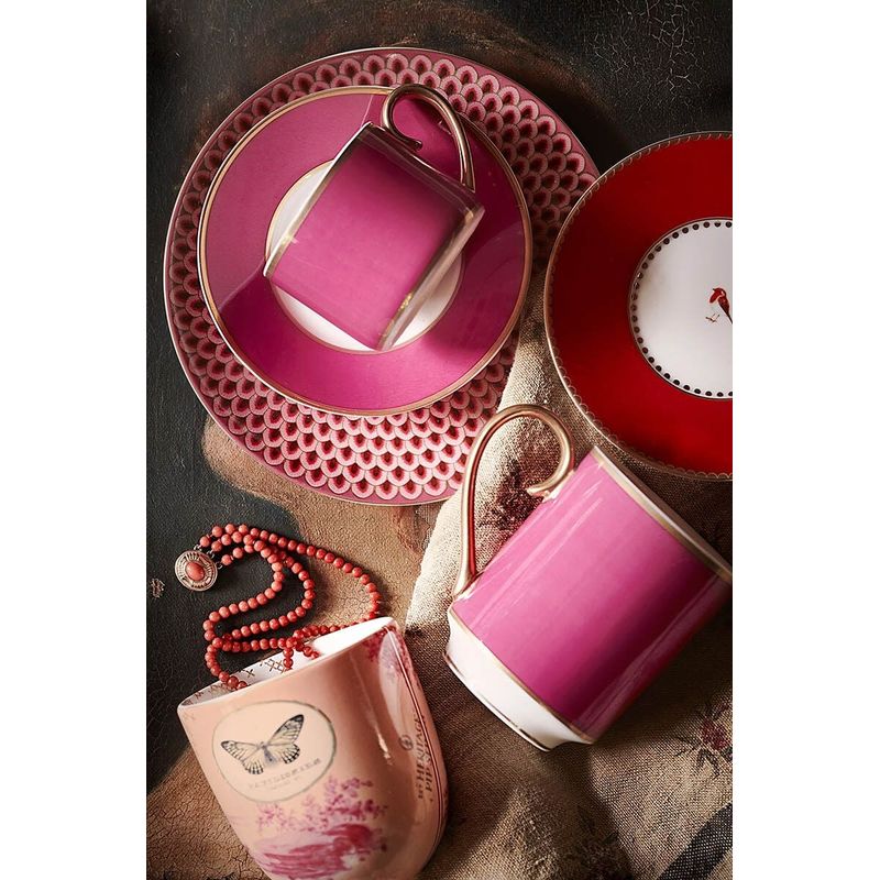 Casa si Gradina - Bucatarie si vesela - Cani si pahare - Cani si cesti - Cesca cu farfurie ceai, Chique roz, portelan, 220ml - Infinity.ro