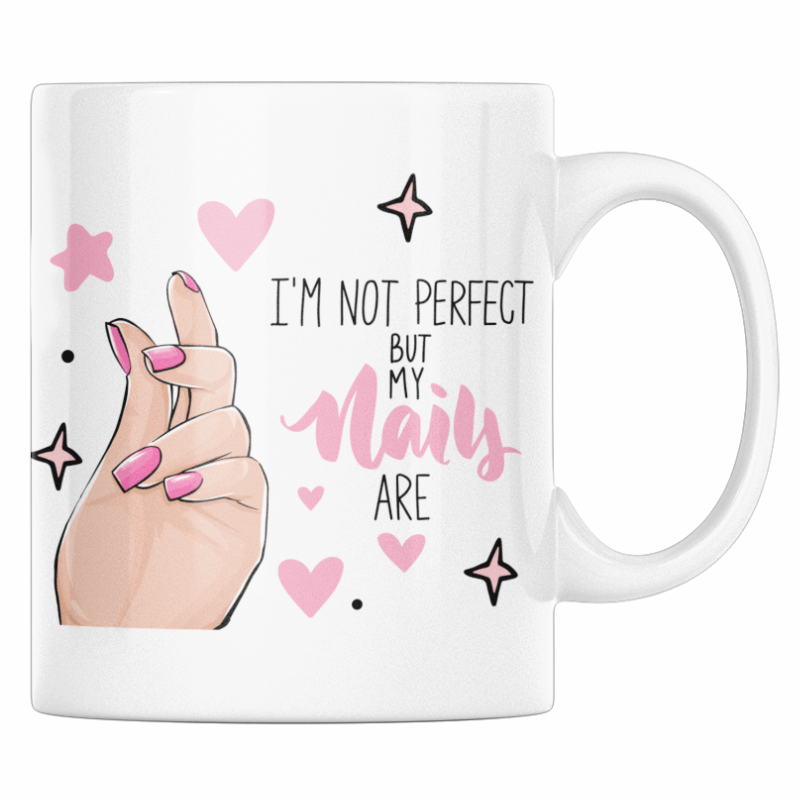 Casa si Gradina/Bucatarie si vesela/Cani si pahare/Cani si cesti - Cana cafea personalizata pentru ea, Priti Global, cu mesaj pentru fete I'm not perfect but my nails are, 330 ml - Infinity.ro