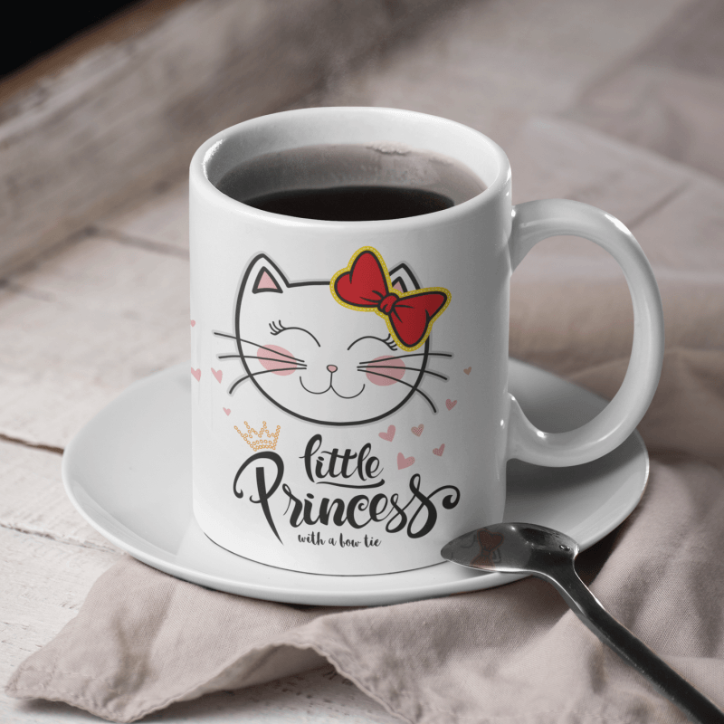 Casa si Gradina - Bucatarie si vesela - Cani si pahare - Cani si cesti - Cana cadou pentru prietene cu pisicuta little princess speciala pentru fete, Priti Global, 330 ml - Infinity.ro