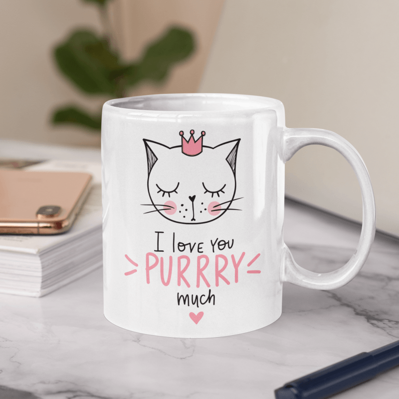 Casa si Gradina - Bucatarie si vesela - Cani si pahare - Cani si cesti - Cana personalizata pentru iubita, Priti Global, cu pisica si text I love you purrry much, cadou de ziua indragostitilor, 330 ml - Infinity.ro