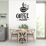 Casa si Gradina - Decoratiuni - Stickere decorative - Sticker perete bucatarie, Priti Global, cana de cafea in forma de pisica, Coffee please, negru, 67 x 80 - Infinity.ro