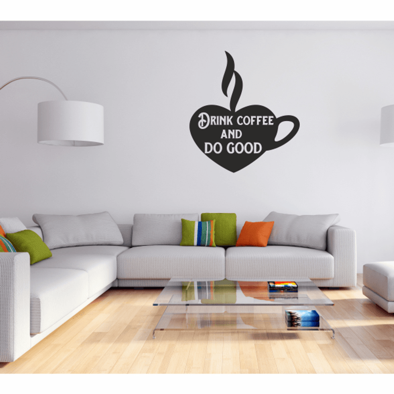 Casa si Gradina - Decoratiuni - Stickere decorative - Autocolant perete bucatarie, cana de cafea in forma de inimioara, Priti Global, drink coffee and do good, negru, 57 x 63 - Infinity.ro